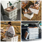 Size S - Multifunctional Folding Camping Storage Box, Car Trunk Organizer, Picnic Storage Bin with Wooden Lid - Approx. 30L