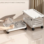 Foldable Transparent Storage Box with Pull Rod and Wheels, Portable Household Storage Container—Transparent