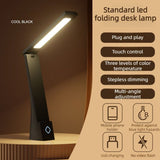 2-in-1 Foldable LED Eye-Caring Desk Lamp, USB-Rechargeable Study Light with Phone Holder—Black