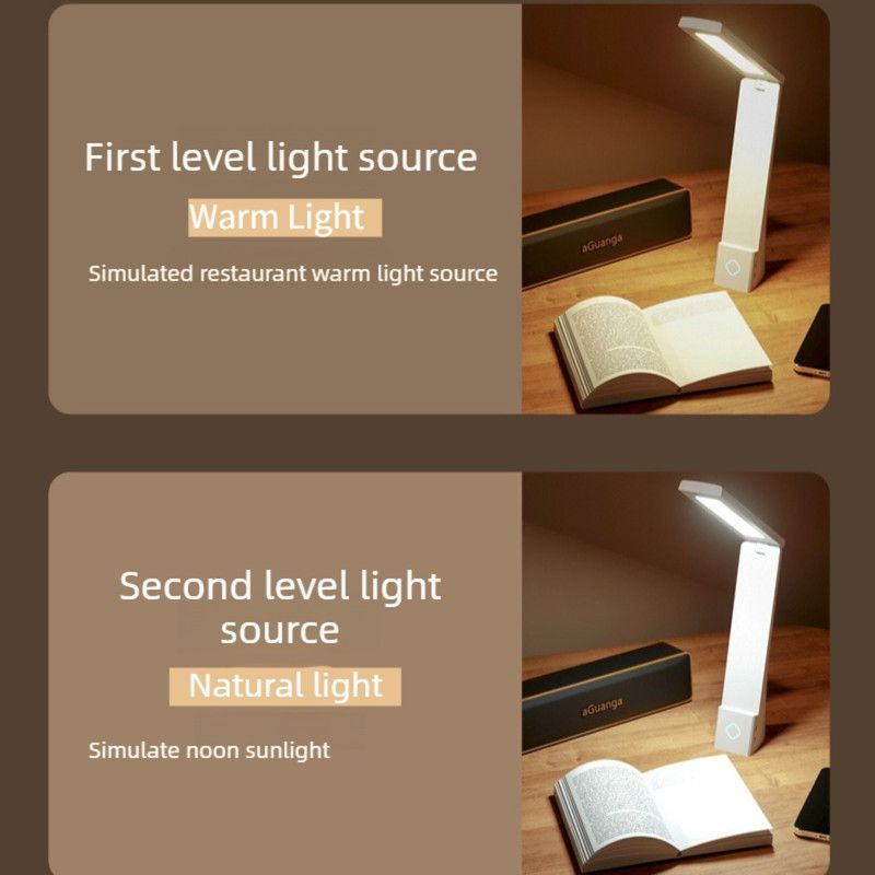 2-in-1 Foldable LED Eye-Caring Desk Lamp, USB-Rechargeable Study Light with Phone Holder—Black