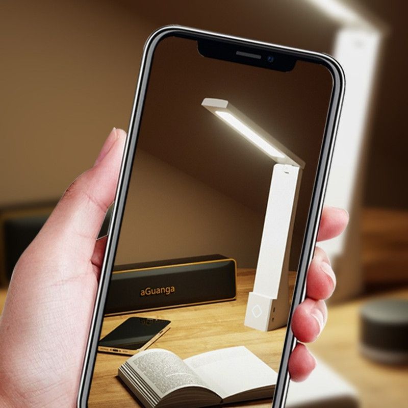 2-in-1 Foldable LED Eye-Caring Desk Lamp, USB-Rechargeable Study Light with Phone Holder—Black