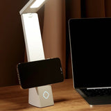 2-in-1 Foldable LED Eye-Caring Desk Lamp, USB-Rechargeable Study Light with Phone Holder—Black