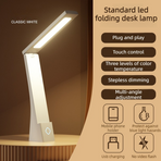 2-in-1 Foldable LED Eye-Caring Desk Lamp, USB-Rechargeable Study Light with Phone Holder—White