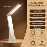 2-in-1 Foldable LED Eye-Caring Desk Lamp, USB-Rechargeable Study Light with Phone Holder—White