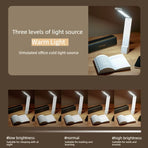 2-in-1 Foldable LED Eye-Caring Desk Lamp, USB-Rechargeable Study Light with Phone Holder—White
