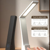 2-in-1 Foldable LED Eye-Caring Desk Lamp, USB-Rechargeable Study Light with Phone Holder—White - Top-Down View