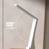2-in-1 Foldable LED Eye-Caring Desk Lamp, USB-Rechargeable Study Light with Phone Holder—White - Rear View