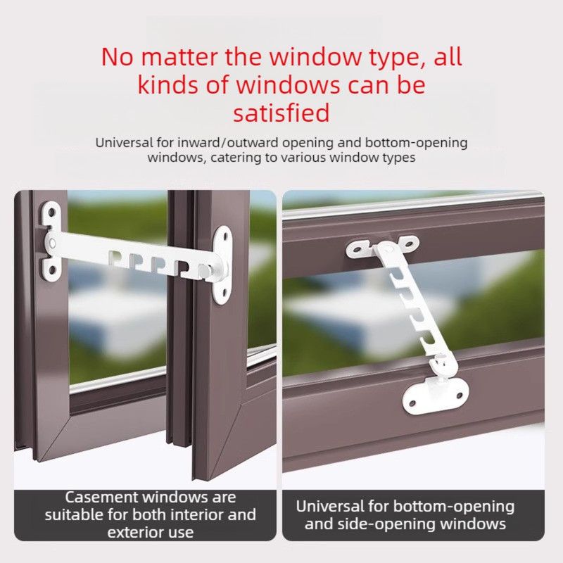 Black - Short - Aluminum Window Limiter, Wind Brace for Casement Window, Safety Window Latch