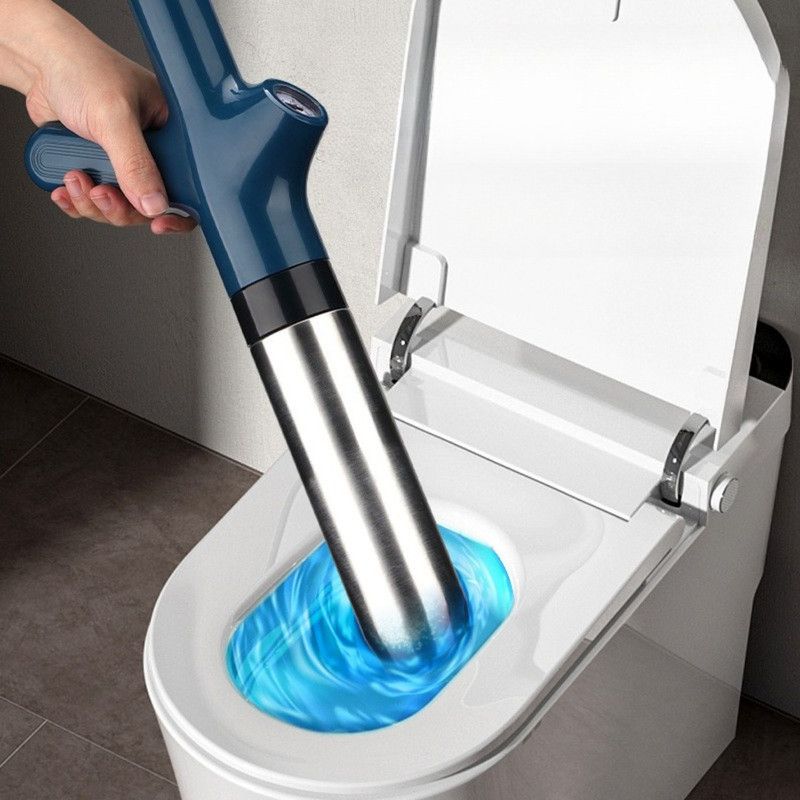 High-Pressure Air Pipe Dredger, Stainless Steel Toilet Plunger, Household Cleaner for Sinks, Floor Drains, and Toilets—Blue
