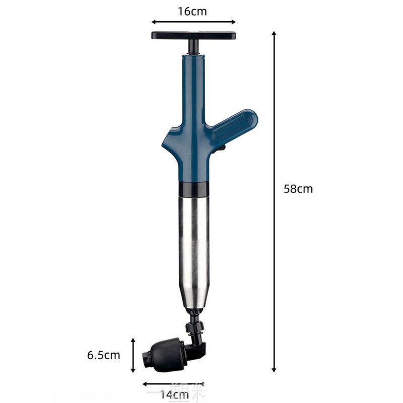 High-Pressure Air Pipe Dredger, Stainless Steel Toilet Plunger, Household Cleaner for Sinks, Floor Drains, and Toilets—Blue