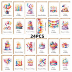 24 PCS Watercolor Happy Birthday Cards Pack, Assorted Designs Cards with Envelopes