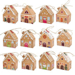 Kraft Paper Christmas House Gift Boxes, 12 Designs Candy Treat Boxes 24 Pcs Set