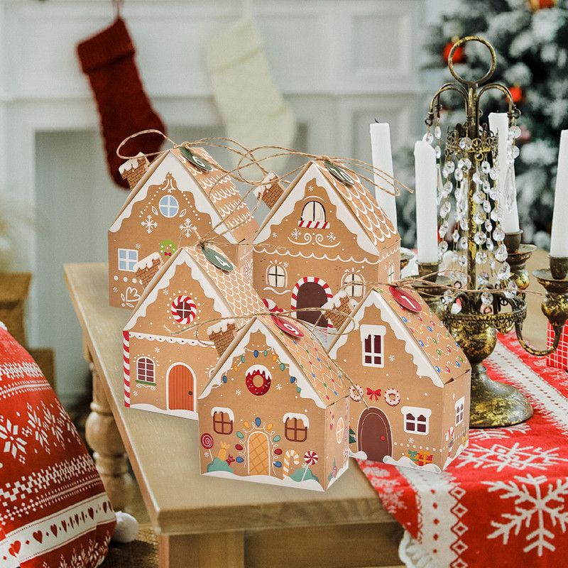 Kraft Paper Christmas House Gift Boxes, 12 Designs Candy Treat Boxes 24 Pcs Set