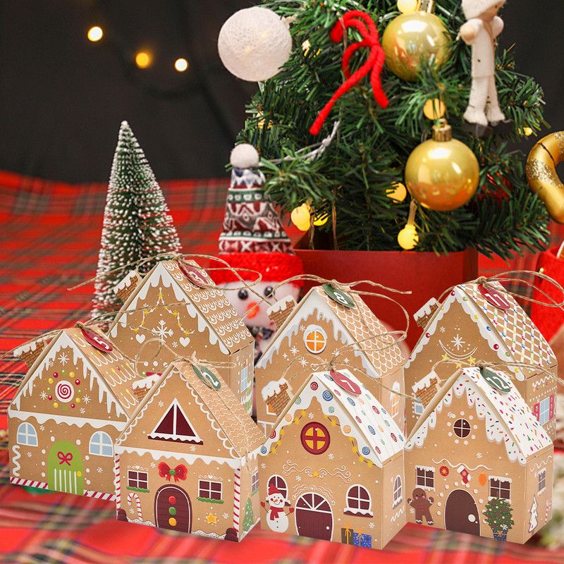 Kraft Paper Christmas House Gift Boxes, 12 Designs Candy Treat Boxes 24 Pcs Set