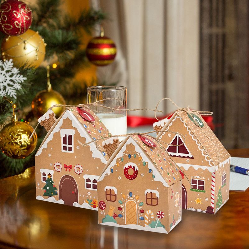 Kraft Paper Christmas House Gift Boxes, 12 Designs Candy Treat Boxes 24 Pcs Set
