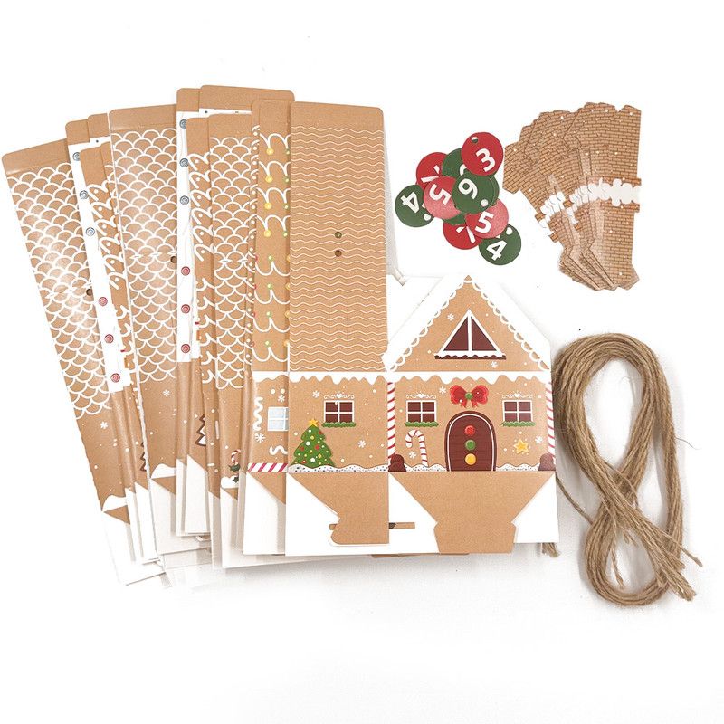 Kraft Paper Christmas House Gift Boxes, 12 Designs Candy Treat Boxes 24 Pcs Set