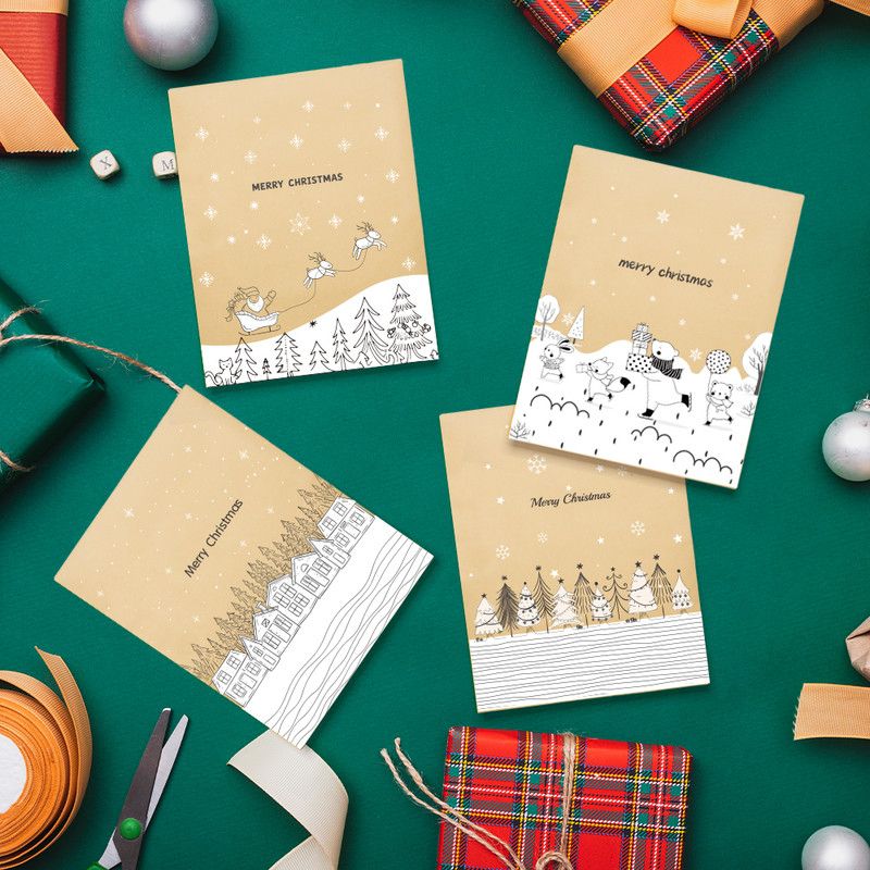 Black White Sketch Christmas Kraft Paper Bags, 24Pcs Xmas Treat Gift Bags Set