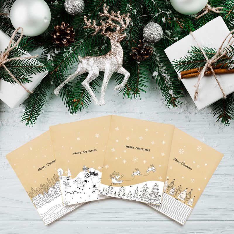 Black White Sketch Christmas Kraft Paper Bags, 24Pcs Xmas Treat Gift Bags Set