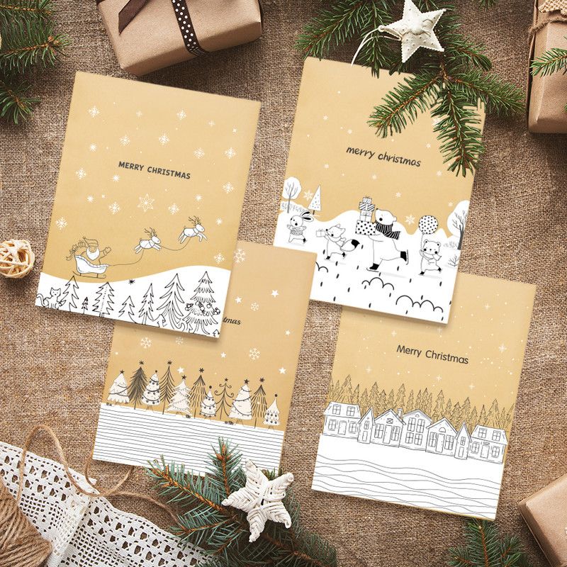 Black White Sketch Christmas Kraft Paper Bags, 24Pcs Xmas Treat Gift Bags Set