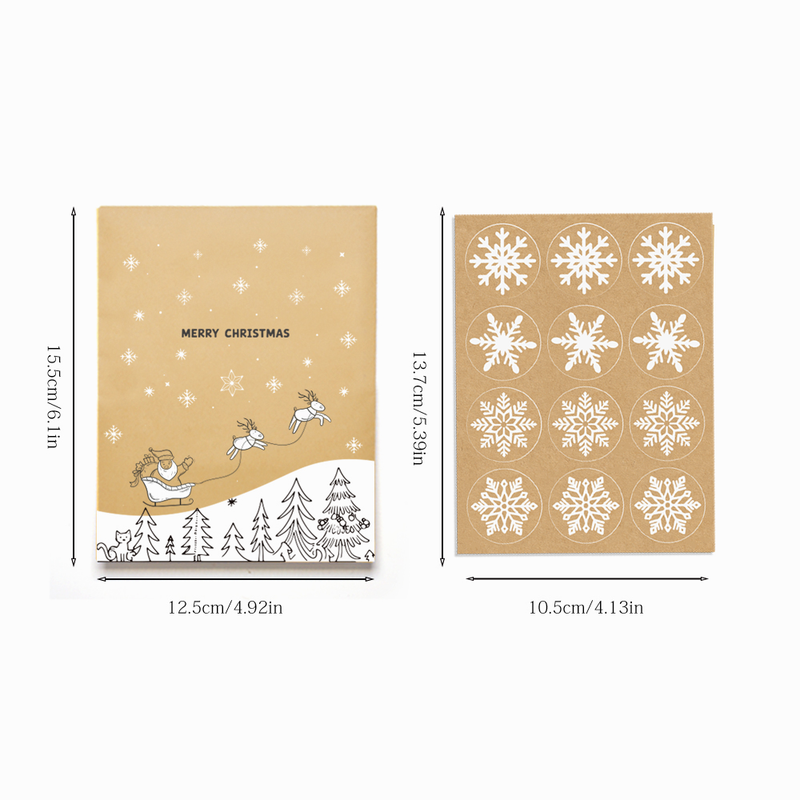 Black White Sketch Christmas Kraft Paper Bags, 24Pcs Xmas Treat Gift Bags Set