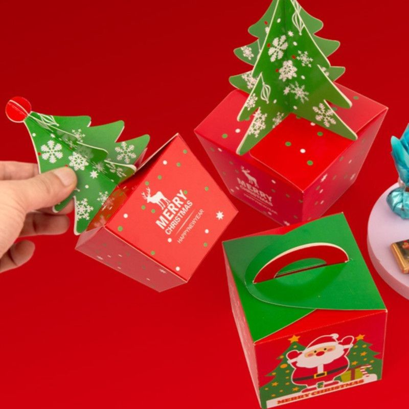 3D Christmas Tree Gift Boxes, Christmas Apple Candy Packaging Box Set Includes 10 Boxes & 10 Bells-L