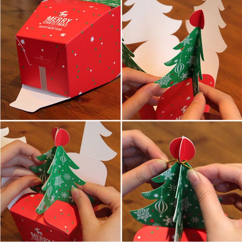 3D Christmas Tree Gift Boxes, Christmas Apple Candy Packaging Box Set Includes 10 Boxes & 10 Bells-S