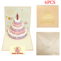 6-Pack 3D Pop-Up Birthday Cake Cards, Luxury Handmade Paper Greeting Gift Cards—Yellow