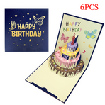 6-Pack Up Butterfly Birthday Cake Greeting Cards, Handmade Paper Gift Cards—Blue
