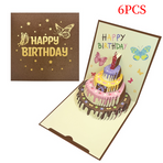 6-Pack Up Butterfly Birthday Cake Greeting Cards, Handmade Paper Gift Cards—Brown