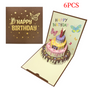 6-Pack Up Butterfly Birthday Cake Greeting Cards, Handmade Paper Gift Cards—Brown