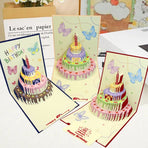 6-Pack Up Butterfly Birthday Cake Greeting Cards, Handmade Paper Gift Cards—Red
