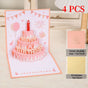 4-Pack - Cake 3D Pop-Up Birthday Cards, Papercut Foldable Greeting Gift Cards - Pink