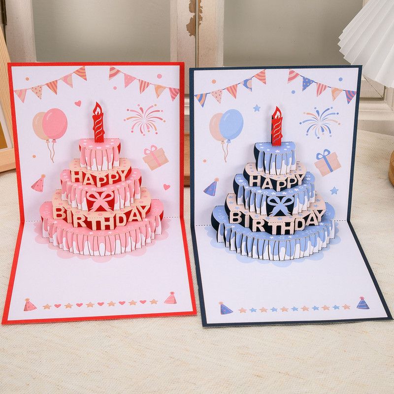 4-Pack - Cake 3D Pop-Up Birthday Cards, Papercut Foldable Greeting Gift Cards - Pink