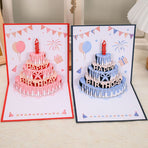 4-Pack - Cake 3D Pop-Up Birthday Cards, Papercut Foldable Greeting Gift Cards - Gold and Blue