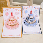4-Pack - Cake 3D Pop-Up Birthday Cards, Papercut Foldable Greeting Gift Cards - Blue