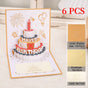 6-Pack - Classic Color Clashes Cake 3D Pop-Up Birthday Cards, Papercut Foldable Greeting Gift Cards - Gold