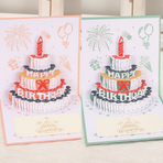6-Pack - Classic Color Clashes Cake 3D Pop-Up Birthday Cards, Papercut Foldable Greeting Gift Cards - Pink