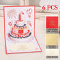 6-Pack - Classic Color Clashes Cake 3D Pop-Up Birthday Cards, Papercut Foldable Greeting Gift Cards - Red