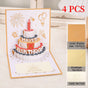4-Pack - Classic Color Clashes Cake 3D Pop-Up Birthday Cards, Papercut Foldable Greeting Gift Cards - Gold