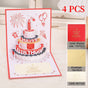 4-Pack - Classic Color Clashes Cake 3D Pop-Up Birthday Cards, Papercut Foldable Greeting Gift Cards - Red