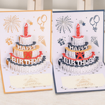 4-Pack - Classic Color Clashes Cake 3D Pop-Up Birthday Cards, Papercut Foldable Greeting Gift Cards - Red