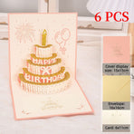 6-Pack - Gold Foil Cake 3D Pop-Up Birthday Cards, Creative Papercut Foldable Greeting Gift Cards - Pink