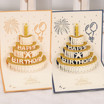 6-Pack - Gold Foil Cake 3D Pop-Up Birthday Cards, Creative Papercut Foldable Greeting Gift Cards - Pink