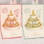 6-Pack - Gold Foil Cake 3D Pop-Up Birthday Cards, Creative Papercut Foldable Greeting Gift Cards - Pink