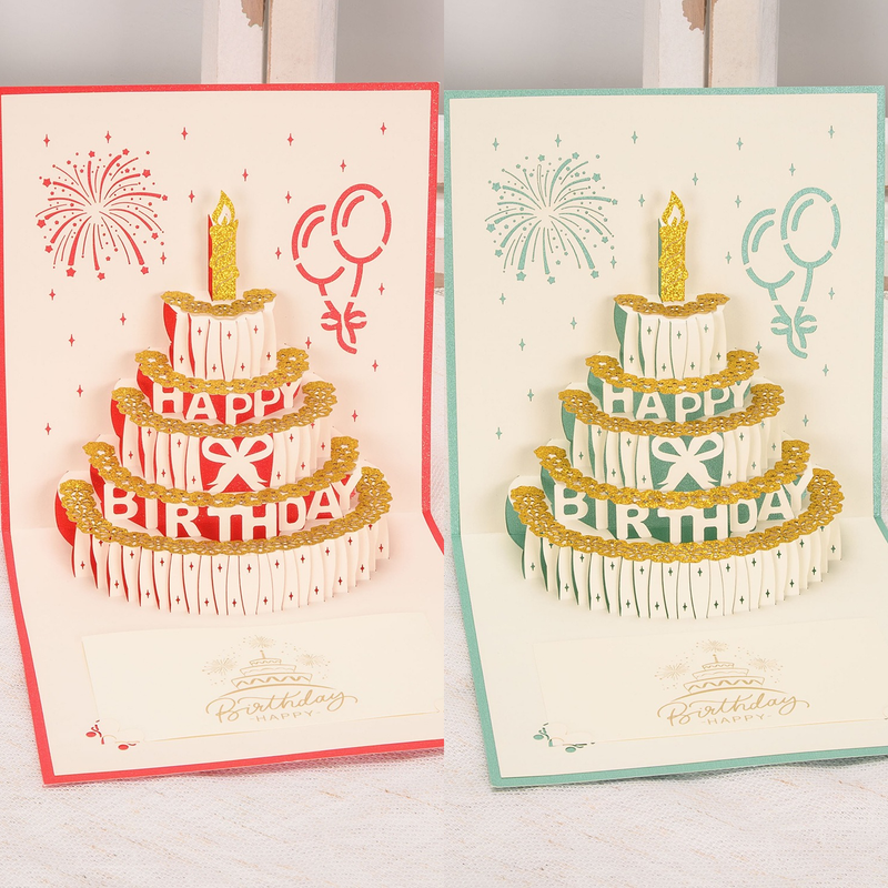 6-Pack - Gold Foil Cake 3D Pop-Up Birthday Cards, Creative Papercut Foldable Greeting Gift Cards - Pink