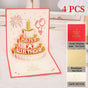 4-Pack - Gold Foil Cake 3D Pop-Up Birthday Cards, Creative Papercut Foldable Greeting Gift Cards - Red