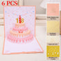 6-Pack - DIY Replaceable Number Cake 3D Pop-Up Birthday Cards, Papercut Foldable Greeting Gift Cards - Pink