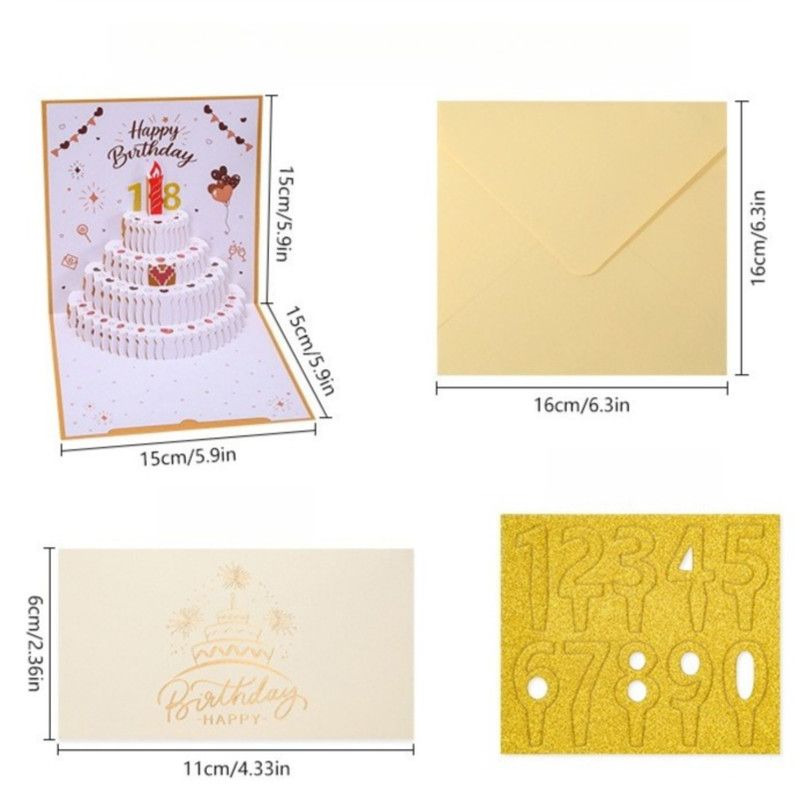 6-Pack - DIY Heart-Shaped Cake 3D Pop-Up Birthday Cards, Two-Color Papercut Foldable Greeting Cards - Blue