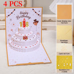 4-Pack - DIY Heart-Shaped Cake 3D Pop-Up Birthday Cards, Two-Color Papercut Foldable Greeting Cards - Gold