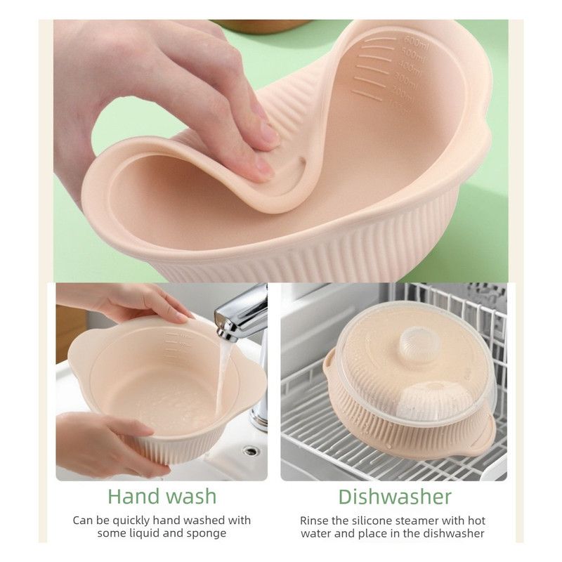 600 mL Food-Grade Silicone Steamer Pot, Single-Serving Cookware for Microwave & Air Fryer—Beige